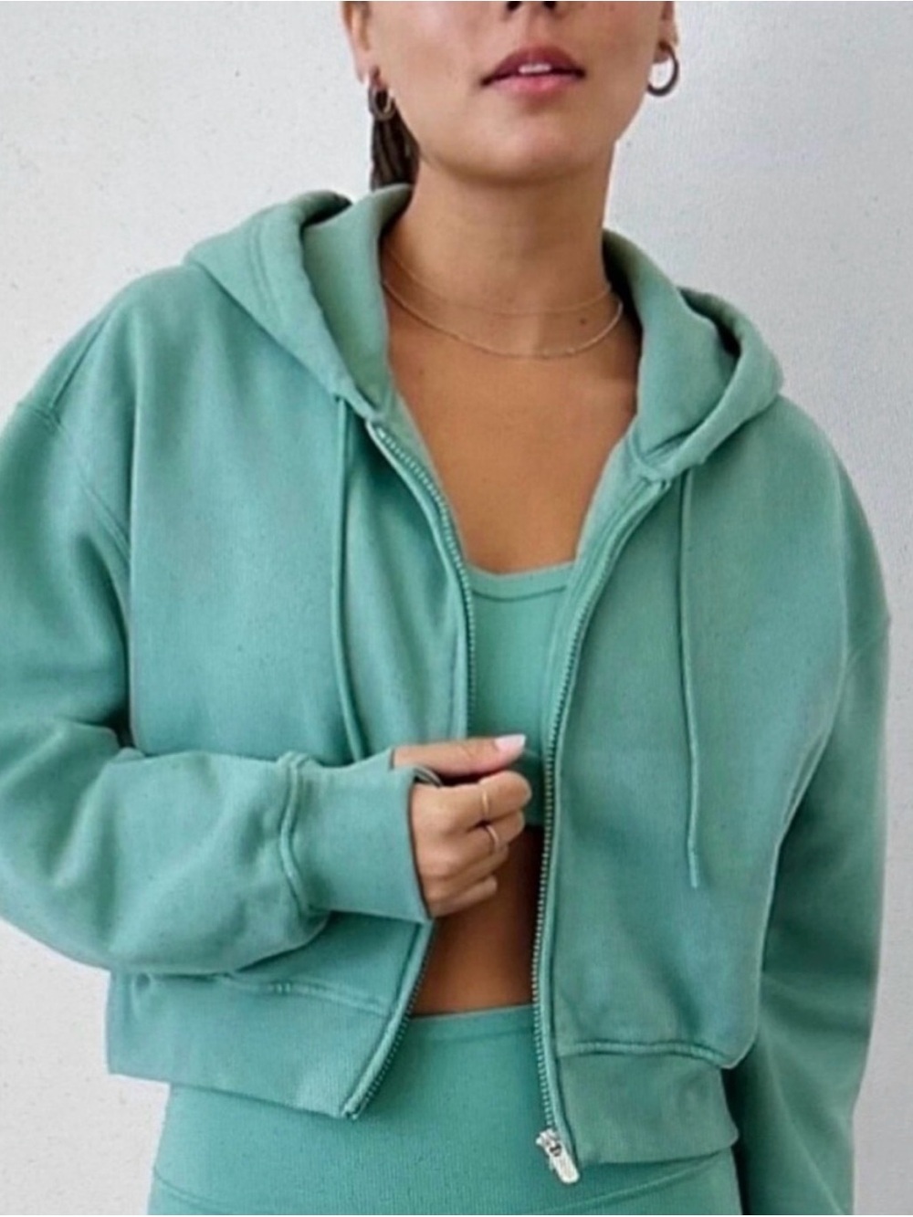 Athleta Mint Green Cropped Zip Hoodie with Matching Tank